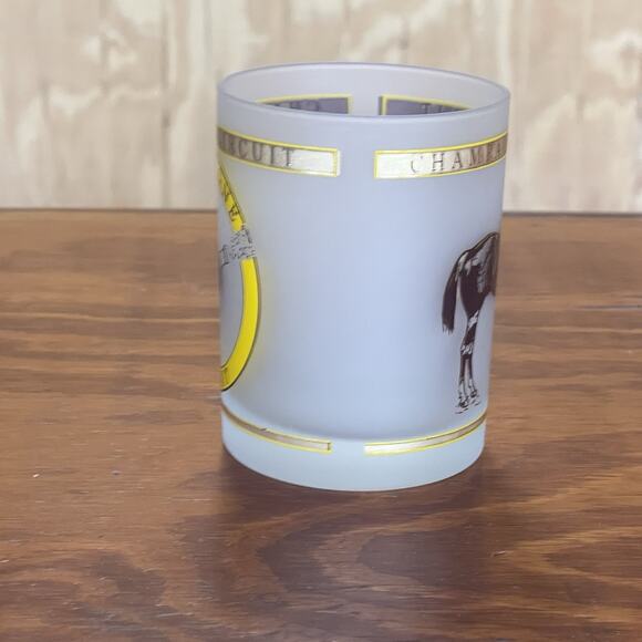 Vintage Champagne Circuit Frosted Glass Barware Gold Trim Horse Racing 1980 AQHA - Picture 3 of 7